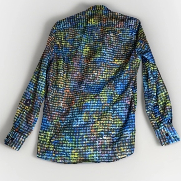 Franco Negretti Shirt Men's Multicolor Abstract Boho Rainbow Festive Summer S - Picture 2 of 8